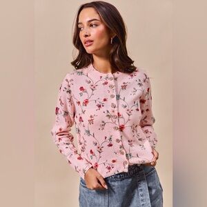 SO ME Floral Print Button Front Sweater Cardigan Top